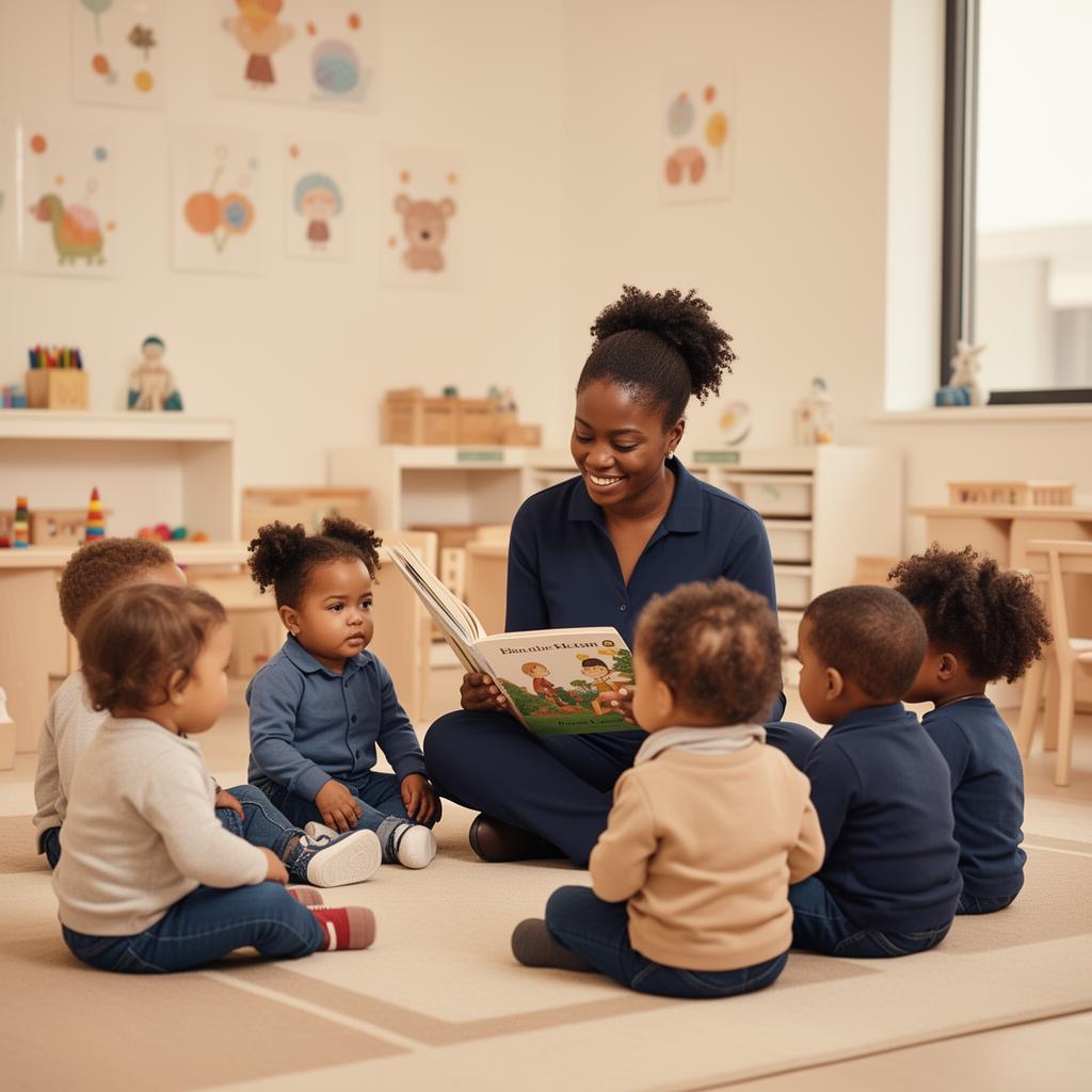 Teacher reading to children at Little Tots Learning Academy